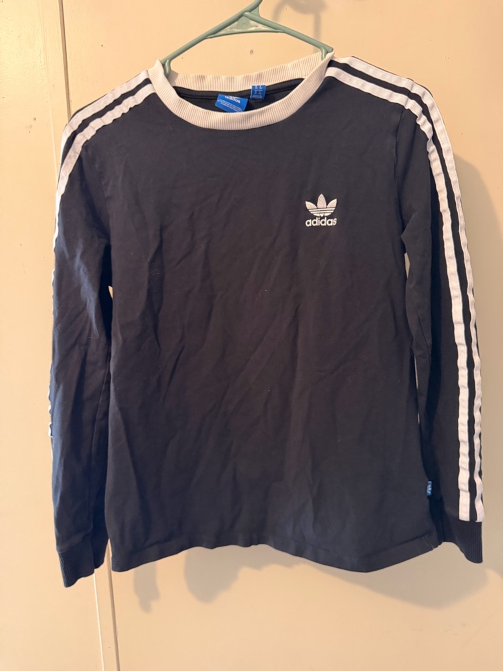 adidas Black Long-Sleeve Tee with White Shoulder Stripes